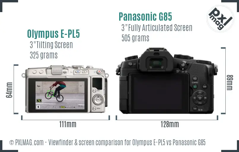 Olympus E-PL5 vs Panasonic G85 Screen and Viewfinder comparison