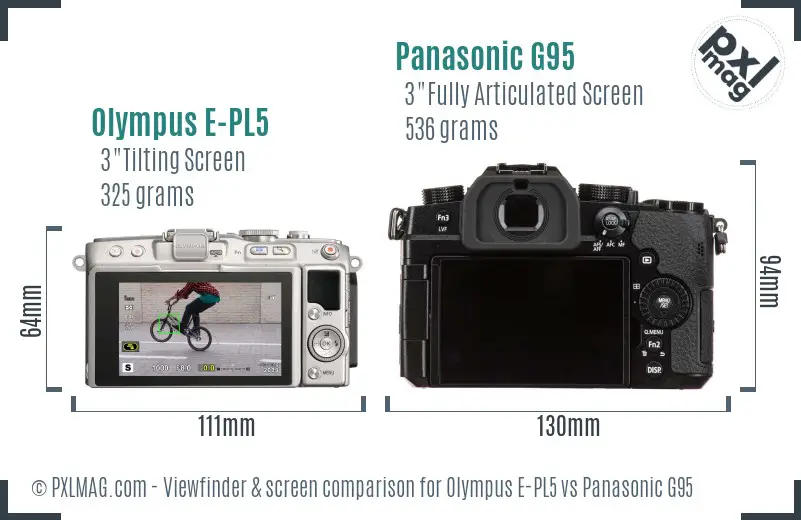 Olympus E-PL5 vs Panasonic G95 Screen and Viewfinder comparison
