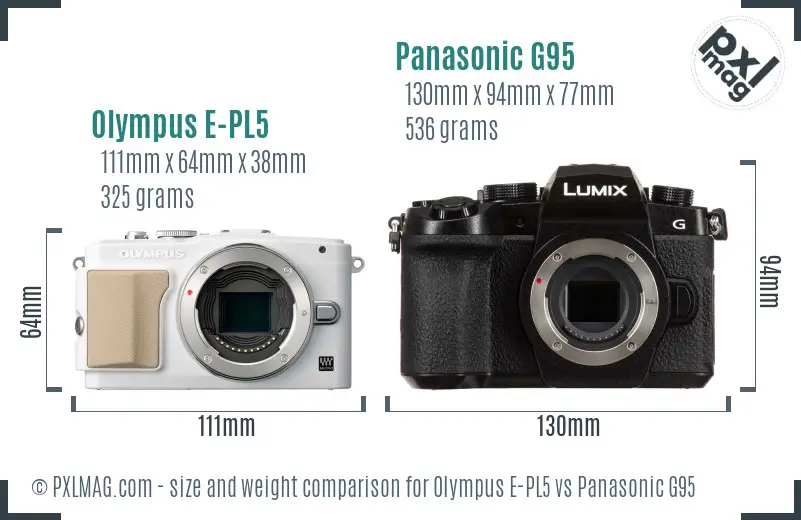Olympus E-PL5 vs Panasonic G95 size comparison