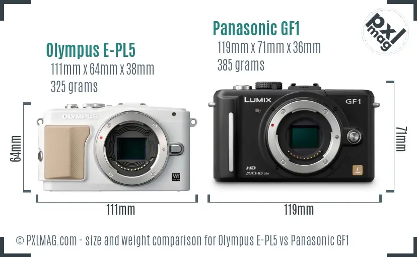 Olympus E-PL5 vs Panasonic GF1 size comparison