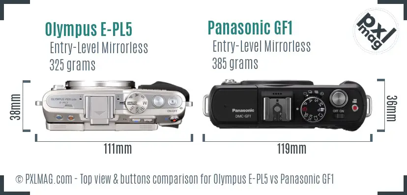Olympus E-PL5 vs Panasonic GF1 top view buttons comparison