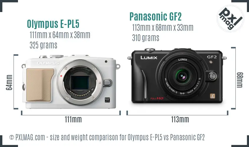 Olympus E-PL5 vs Panasonic GF2 size comparison
