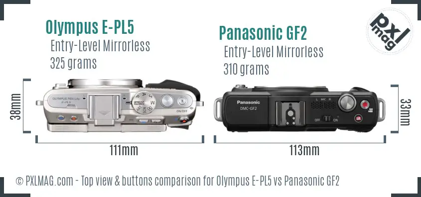 Olympus E-PL5 vs Panasonic GF2 top view buttons comparison