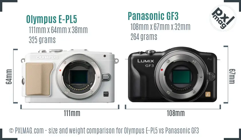 Olympus E-PL5 vs Panasonic GF3 size comparison