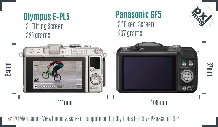 Olympus E-PL5 vs Panasonic GF5 Screen and Viewfinder comparison