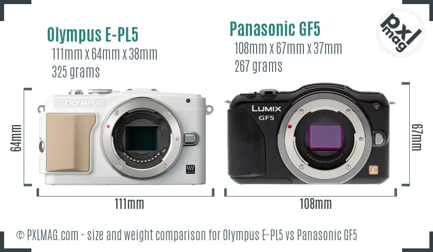 Olympus E-PL5 vs Panasonic GF5 size comparison
