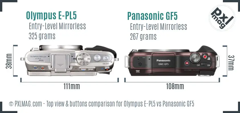 Olympus E-PL5 vs Panasonic GF5 top view buttons comparison