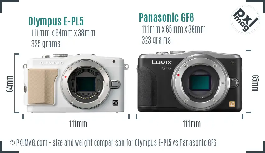 Olympus E-PL5 vs Panasonic GF6 size comparison