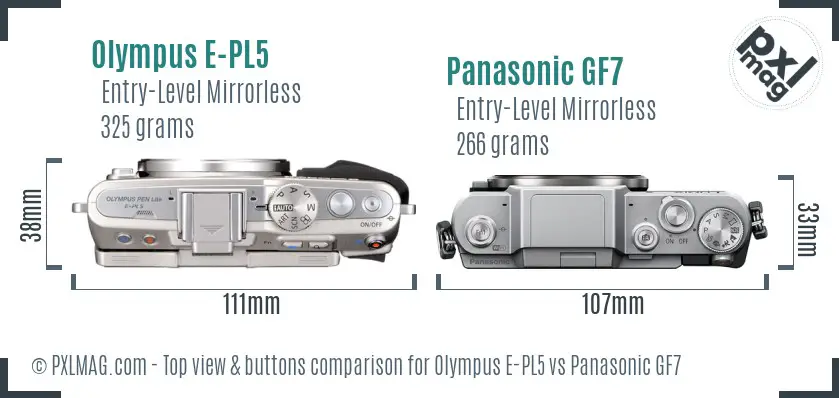 Olympus E-PL5 vs Panasonic GF7 top view buttons comparison