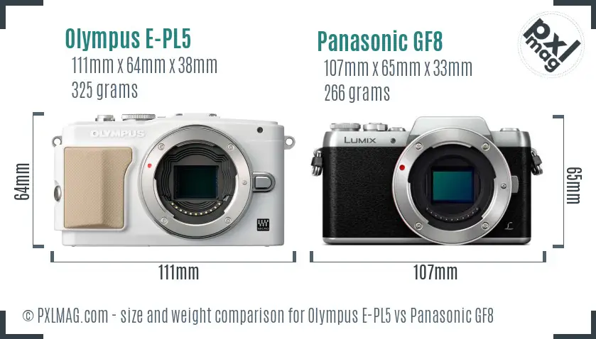 Olympus E-PL5 vs Panasonic GF8 size comparison
