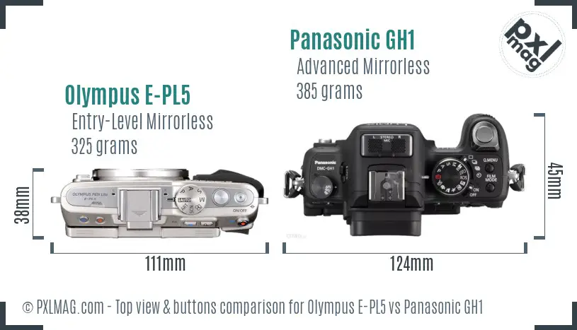 Olympus E-PL5 vs Panasonic GH1 top view buttons comparison