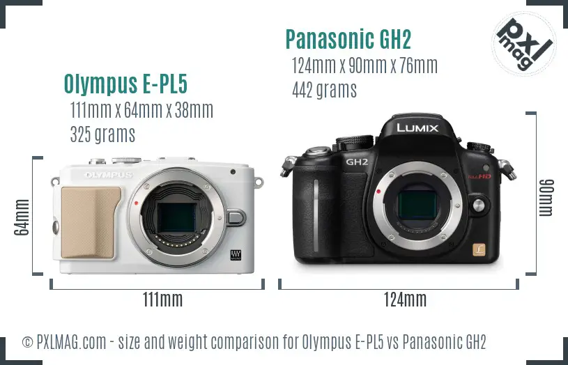 Olympus E-PL5 vs Panasonic GH2 size comparison