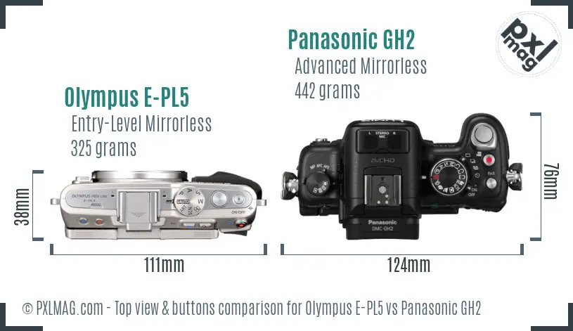 Olympus E-PL5 vs Panasonic GH2 top view buttons comparison