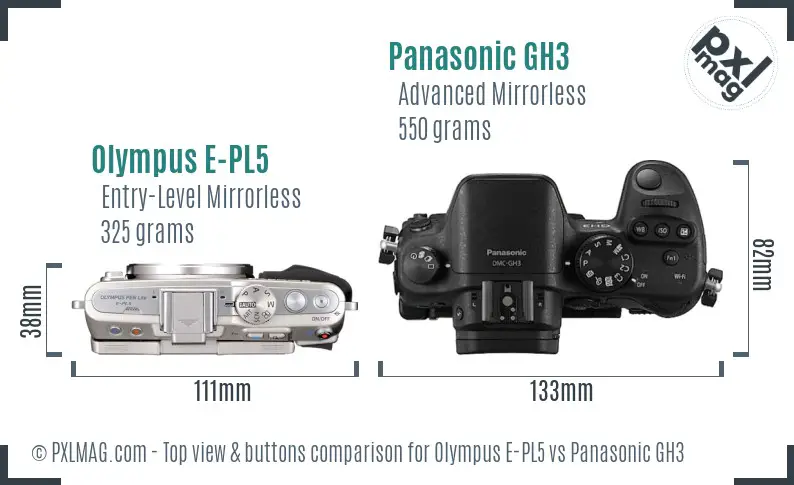 Olympus E-PL5 vs Panasonic GH3 top view buttons comparison
