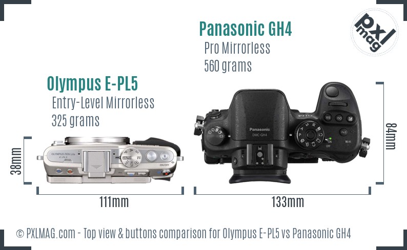 Olympus E-PL5 vs Panasonic GH4 top view buttons comparison