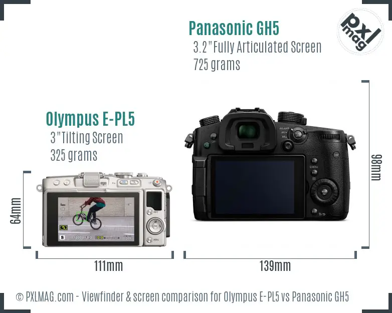 Olympus E-PL5 vs Panasonic GH5 Screen and Viewfinder comparison
