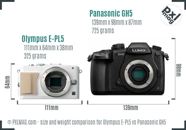 Olympus E-PL5 vs Panasonic GH5 size comparison