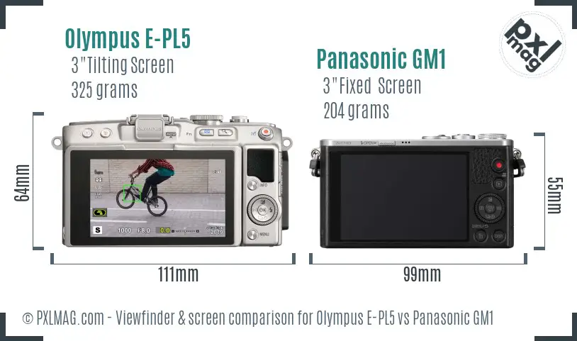 Olympus E-PL5 vs Panasonic GM1 Screen and Viewfinder comparison