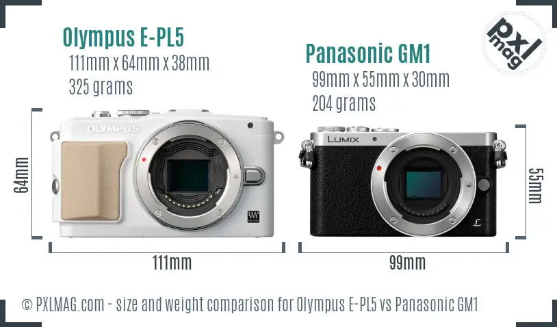 Olympus E-PL5 vs Panasonic GM1 size comparison