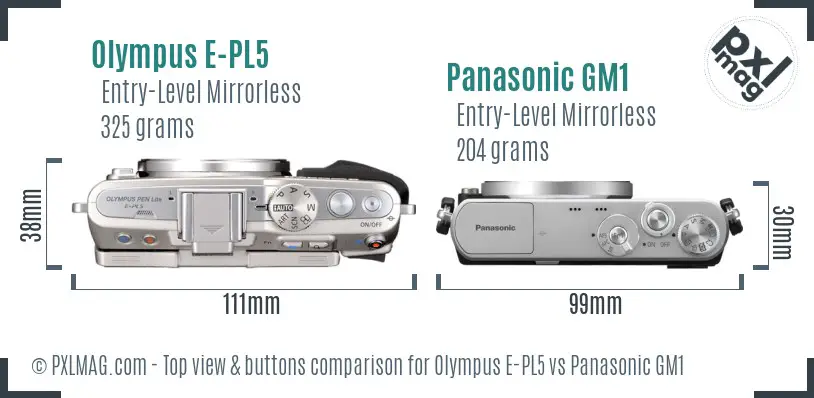 Olympus E-PL5 vs Panasonic GM1 top view buttons comparison