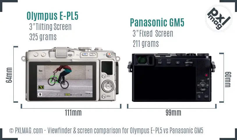 Olympus E-PL5 vs Panasonic GM5 Screen and Viewfinder comparison
