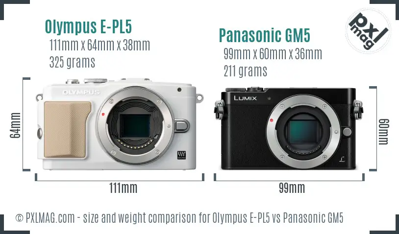 Olympus E-PL5 vs Panasonic GM5 size comparison