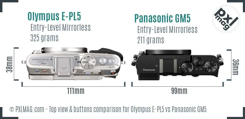 Olympus E-PL5 vs Panasonic GM5 top view buttons comparison