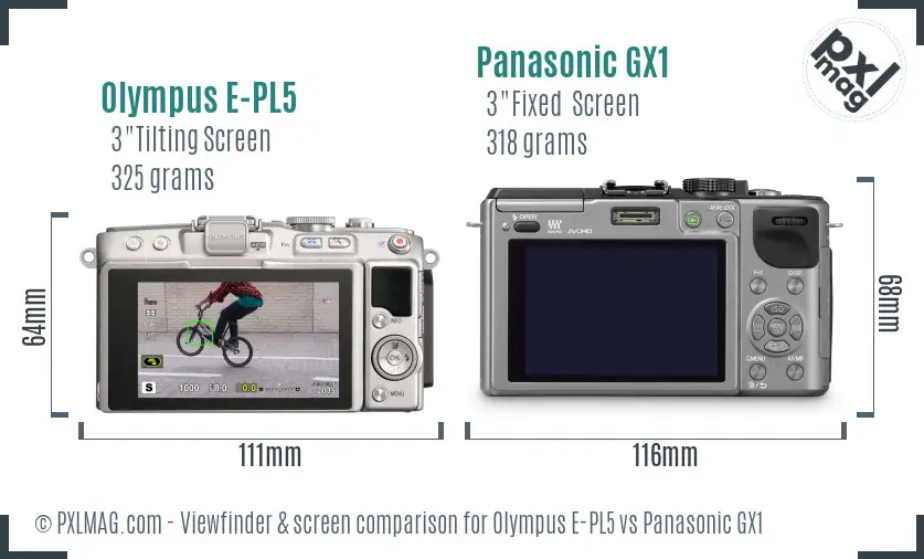 Olympus E-PL5 vs Panasonic GX1 Screen and Viewfinder comparison