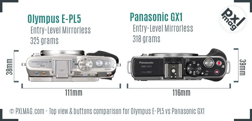 Olympus E-PL5 vs Panasonic GX1 top view buttons comparison