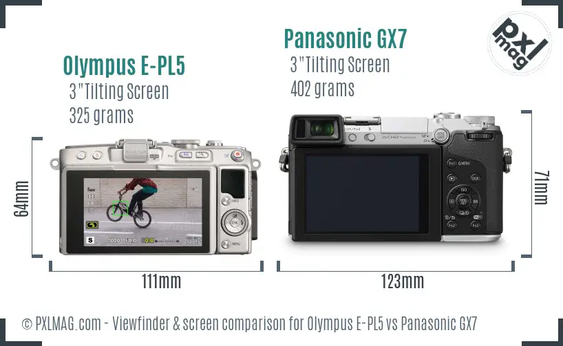 Olympus E-PL5 vs Panasonic GX7 Screen and Viewfinder comparison