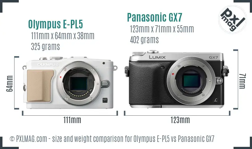 Olympus E-PL5 vs Panasonic GX7 size comparison