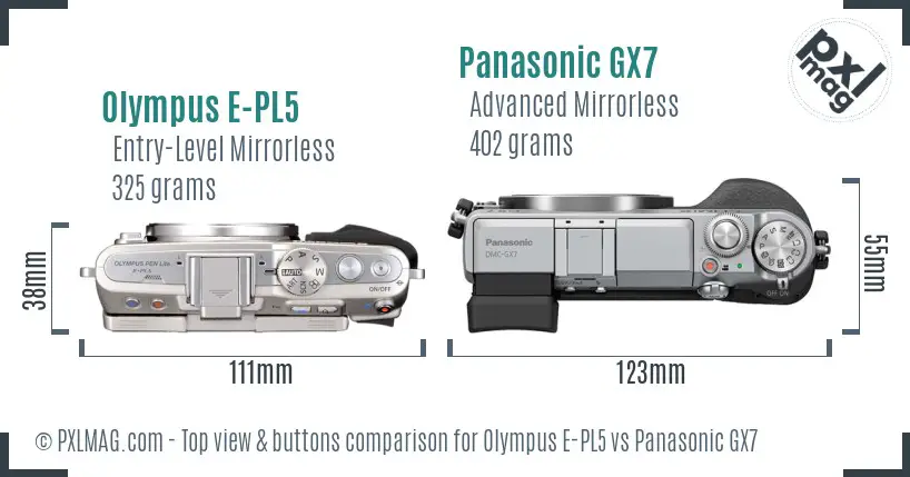 Olympus E-PL5 vs Panasonic GX7 top view buttons comparison