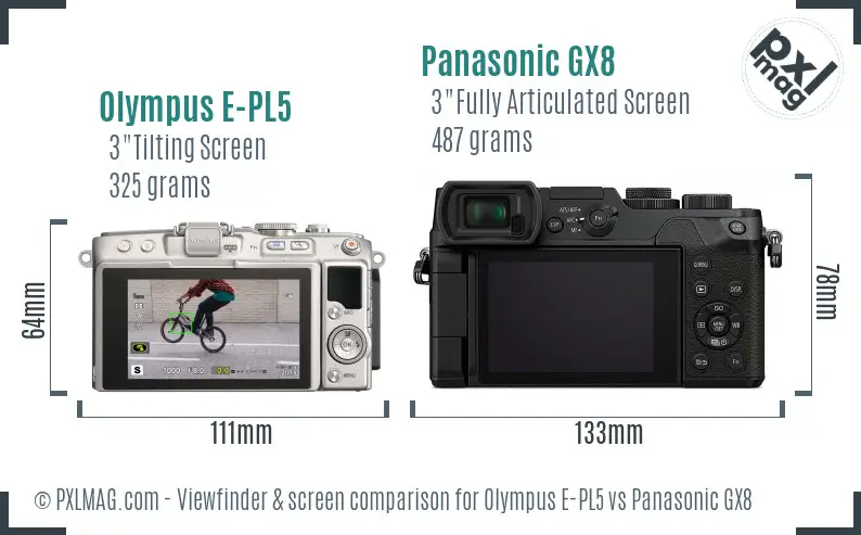 Olympus E-PL5 vs Panasonic GX8 Screen and Viewfinder comparison
