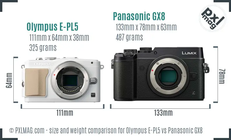 Olympus E-PL5 vs Panasonic GX8 size comparison