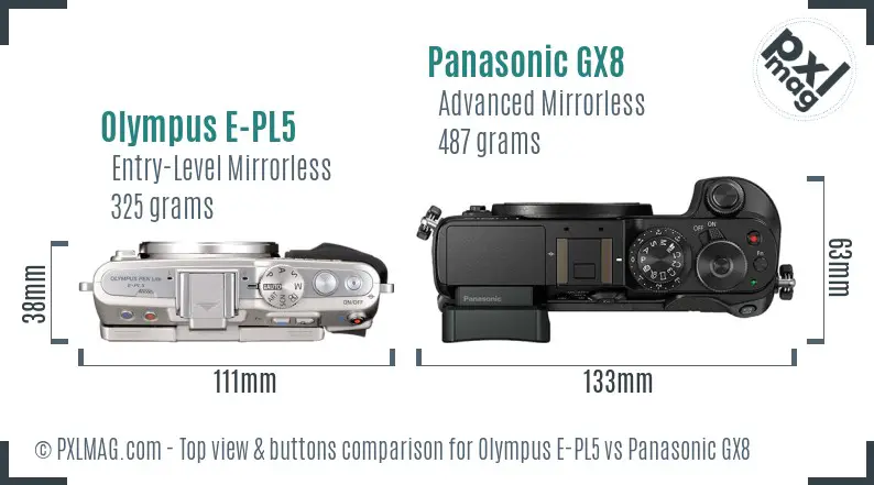 Olympus E-PL5 vs Panasonic GX8 top view buttons comparison