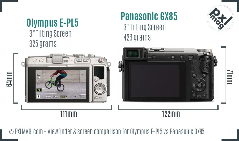 Olympus E-PL5 vs Panasonic GX85 Screen and Viewfinder comparison