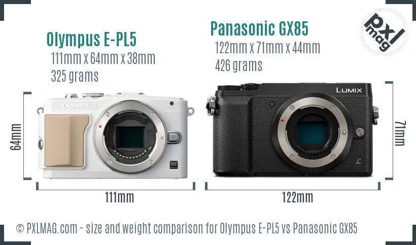 Olympus E-PL5 vs Panasonic GX85 size comparison