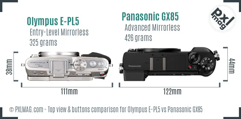 Olympus E-PL5 vs Panasonic GX85 top view buttons comparison