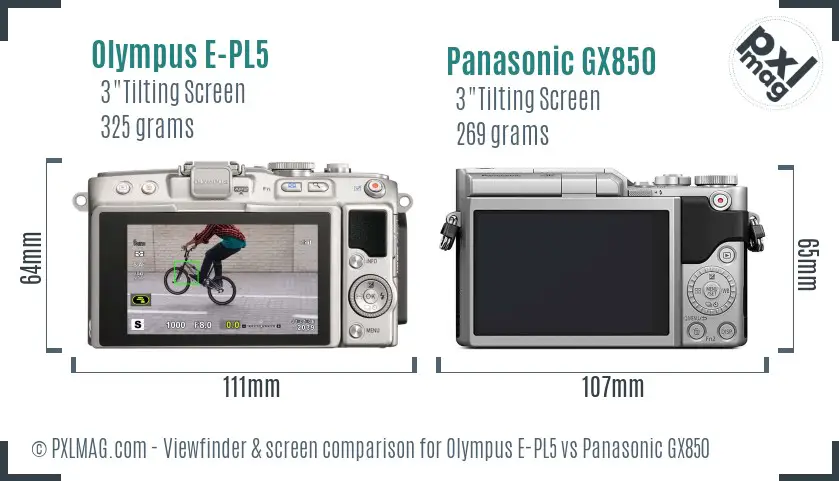 Olympus E-PL5 vs Panasonic GX850 Screen and Viewfinder comparison