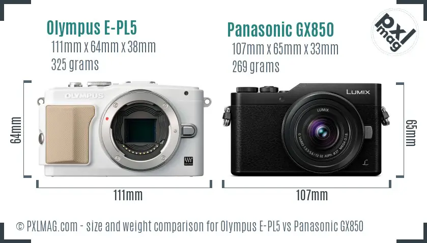 Olympus E-PL5 vs Panasonic GX850 size comparison