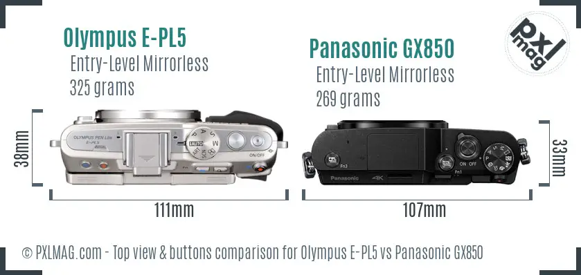 Olympus E-PL5 vs Panasonic GX850 top view buttons comparison
