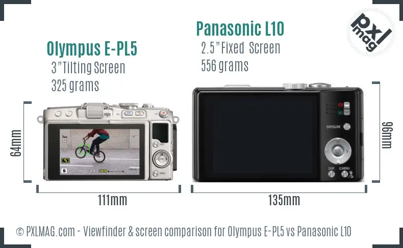 Olympus E-PL5 vs Panasonic L10 Screen and Viewfinder comparison