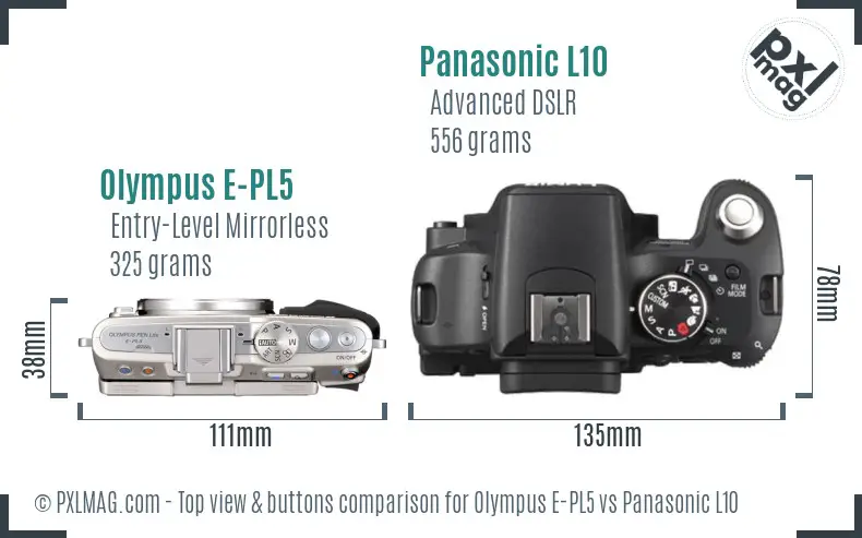 Olympus E-PL5 vs Panasonic L10 top view buttons comparison