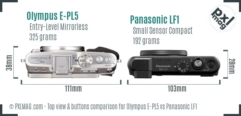 Olympus E-PL5 vs Panasonic LF1 top view buttons comparison