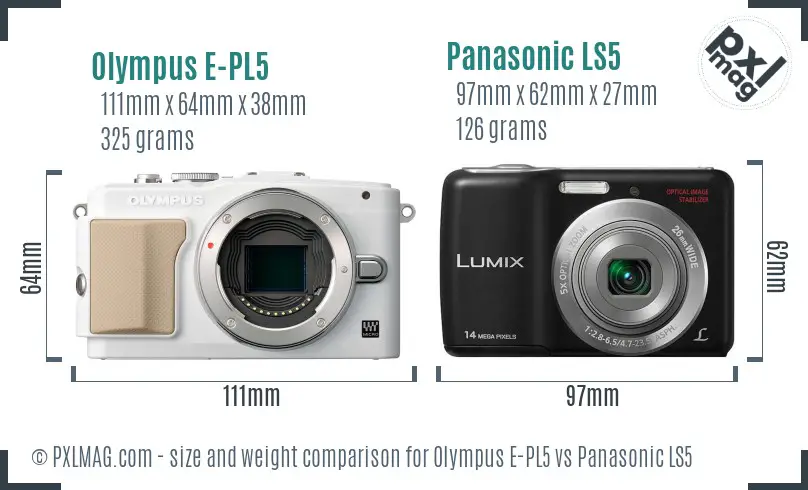 Olympus E-PL5 vs Panasonic LS5 size comparison