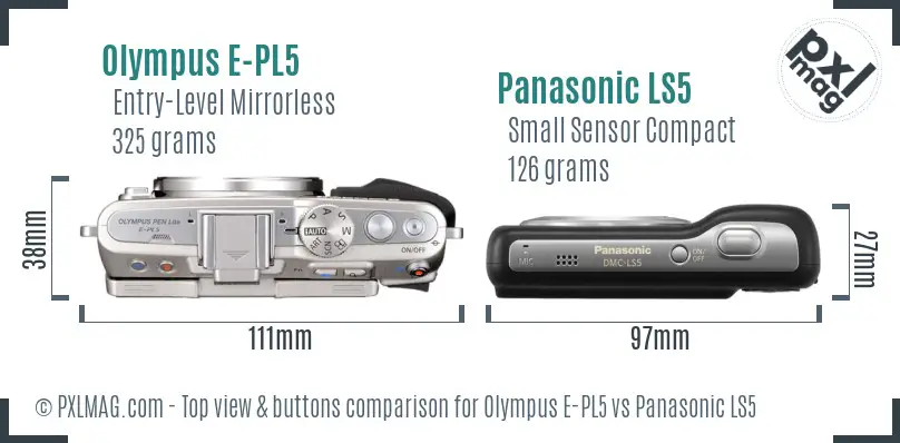 Olympus E-PL5 vs Panasonic LS5 top view buttons comparison