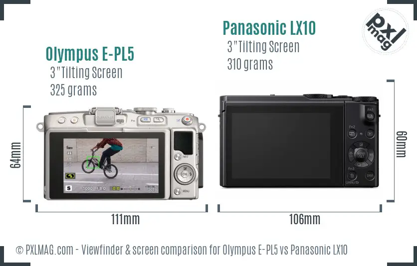 Olympus E-PL5 vs Panasonic LX10 Screen and Viewfinder comparison