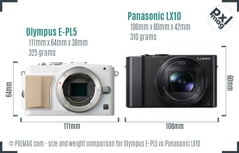 Olympus E-PL5 vs Panasonic LX10 size comparison