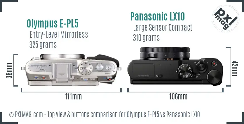 Olympus E-PL5 vs Panasonic LX10 top view buttons comparison