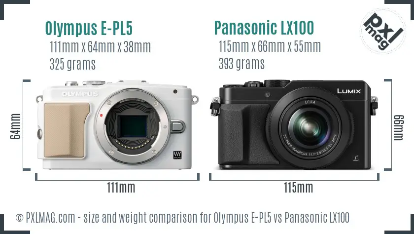Olympus E-PL5 vs Panasonic LX100 size comparison